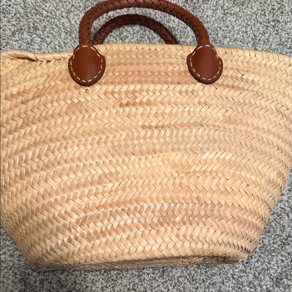 Miu Miu Straw Tote with Red Embroidered Logo and Brown Braided Handles - Picture 3 of 4